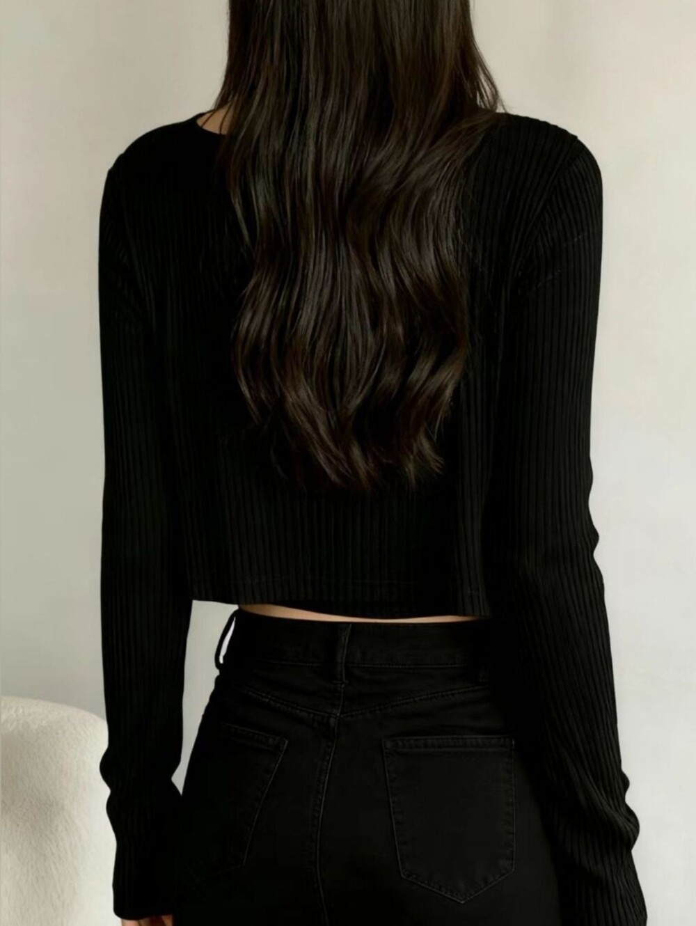 Black Ribbed Button-Front Tank Top and Cardigan Set- Full & Plus Sizes - Picture 3 of 7